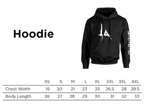 The Pentagon LA Hoodie Sizing Chart